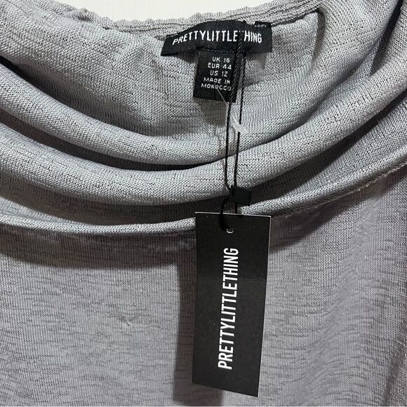 PrettyLittleThing Light Gray Cowl Neck Dress women's Size 12 - Picture 2 of 15